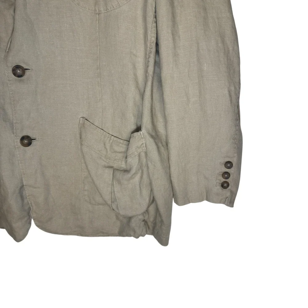 The Territory Ahead Linen Blazer XL Khaki Striped Lining Coastal Safari Casual